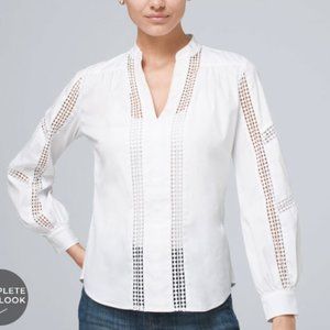 White House Black Market Lace Inset Poplin Blouse
